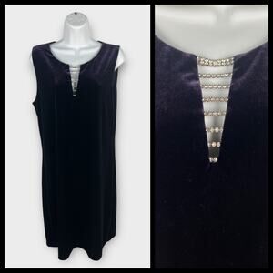 David Wayne Dark Purple Sleeveless Velvet Rhinestone V-Neck Shift Dress Size 12